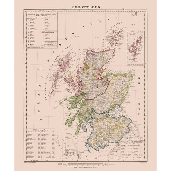 Historic Map - Scotland - Flemming 1847 - 23 x 27.65 - Vintage Wall Art