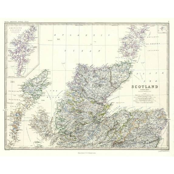 Historic Map - Scotland Northern Sheet - Johnston 1861 - 28.86 x 23 - Vintage Wall Art