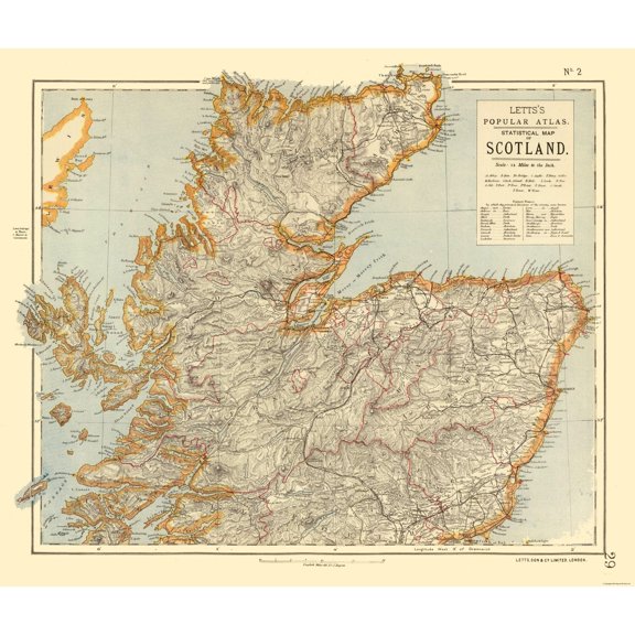 Historic Map - Scotland Northern Statistical - Letts 1883 - Vintage Wall Art