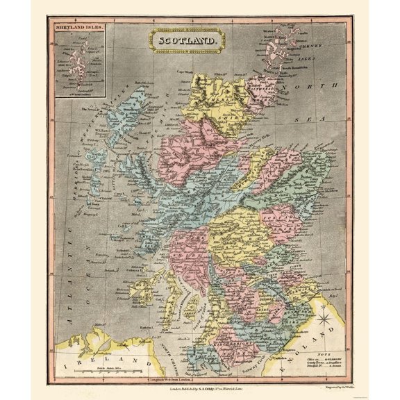 Historic Map - Scotland - Oddy 1811 - Vintage Wall Art