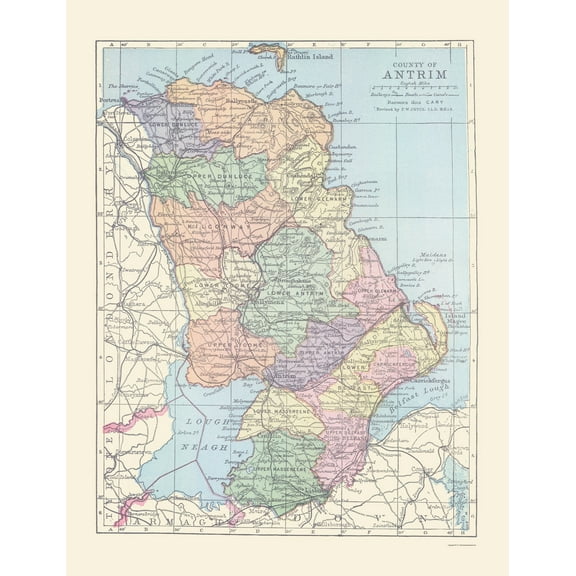Historic Map - Antrim County Northern Ireland - Bartholomew 1882 - 23 x 29.88 - Vintage Wall Art