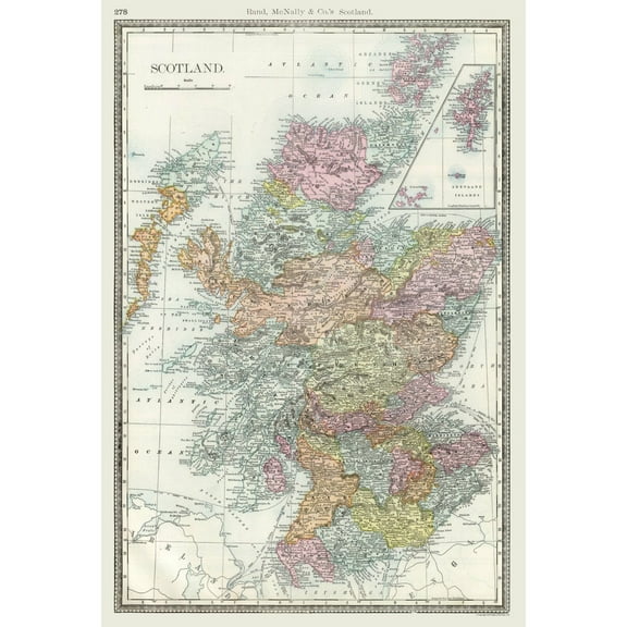 Historic Map - Scotland - Rand McNally 1894 - 23 x 33.97 - Vintage Wall Art