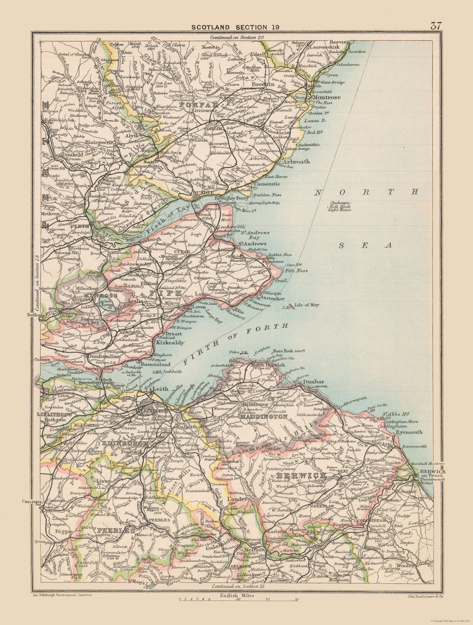Sw Scotland Map Historic Map - Scotland Southeast - Bartholomew 1892 - Vintage Wall Art ...