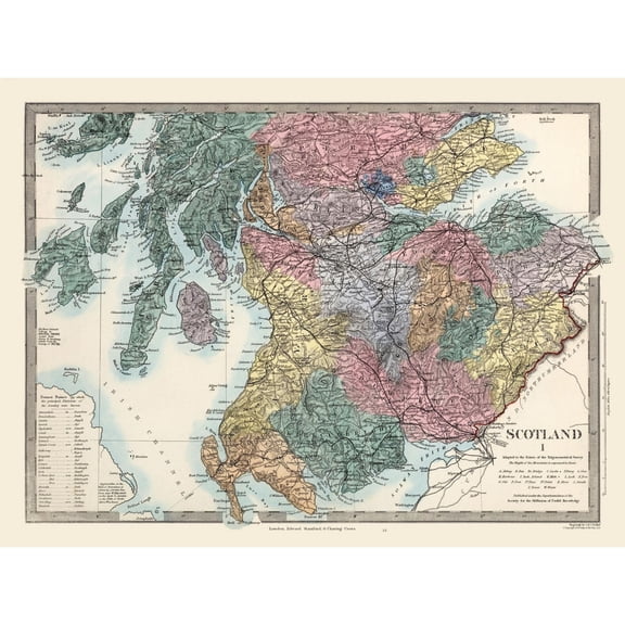 Historic Map - Scotland Southern Topograpy - Stanford 1865 - Vintage Wall Art