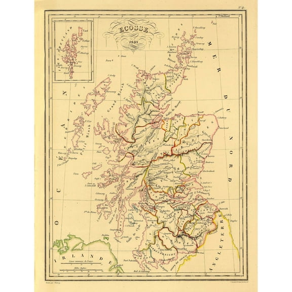 Historic Map - Scotland - Thierry 1831 - Vintage Wall Art