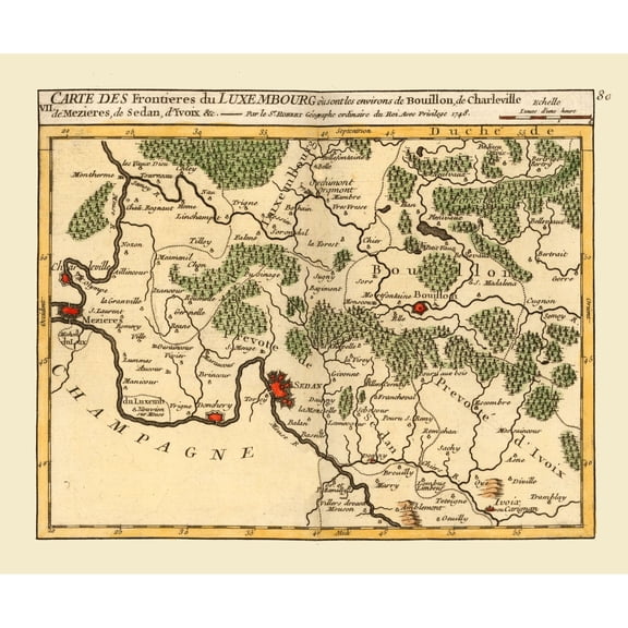 Historic Map - Sedan France Bouillon Belgium - Robert 1748 - Vintage Wall Art