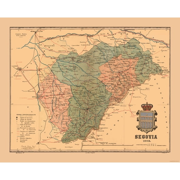 Historic Map - Segovia Spain - Martine 1904 - 28.54 x 23 - Vintage Wall Art