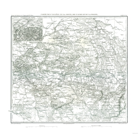 Historic Map - Seine Aube Marne Valleys France - Thiers 1866 - Vintage Wall Art
