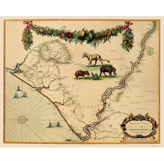 Historic Map - Sergipe Brazil - Blaeu 1662 - 23 x 28.68 - Vintage Wall Art