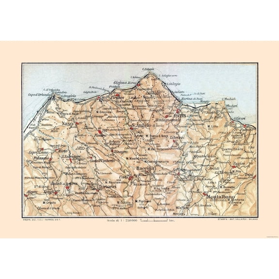 Historic Map - Sicily Italy Northeastern - Baedeker 1880 - Vintage Wall Art