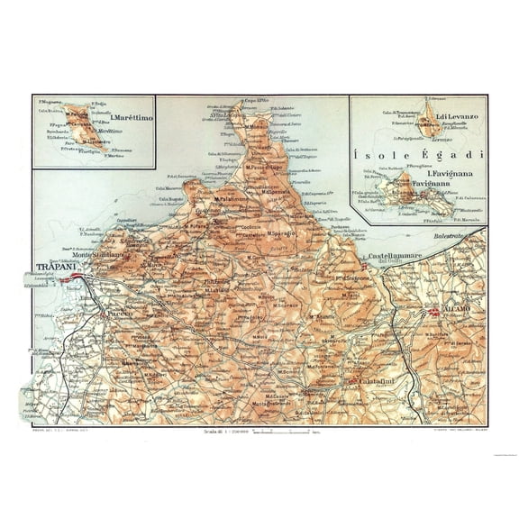 Historic Map - Sicily Italy Northwestern - Baedeker 1880 - 30.17 x 23 - Vintage Wall Art