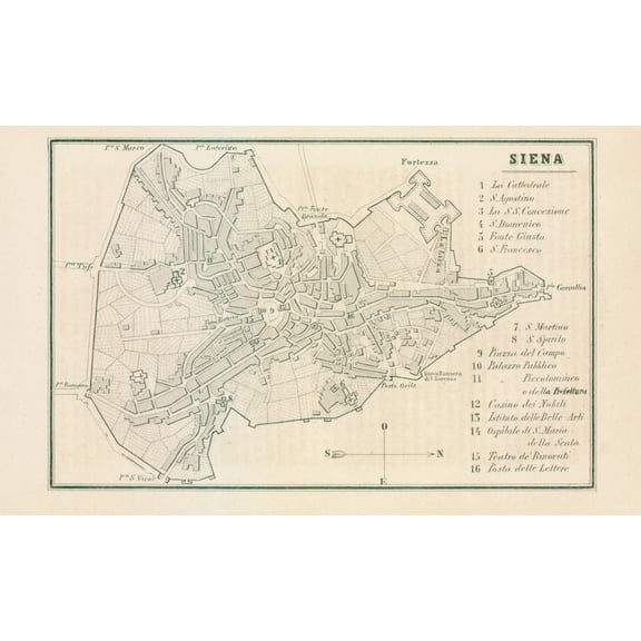 Historic Map - Siena Italy - Castro 1870 - Vintage Wall Art