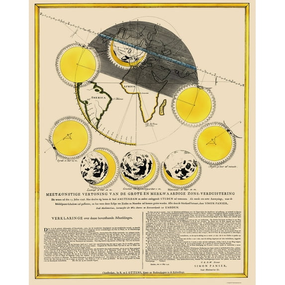 Historic Map - Solar Eclipse July 25 - Panser 1748 - Vintage Wall Art