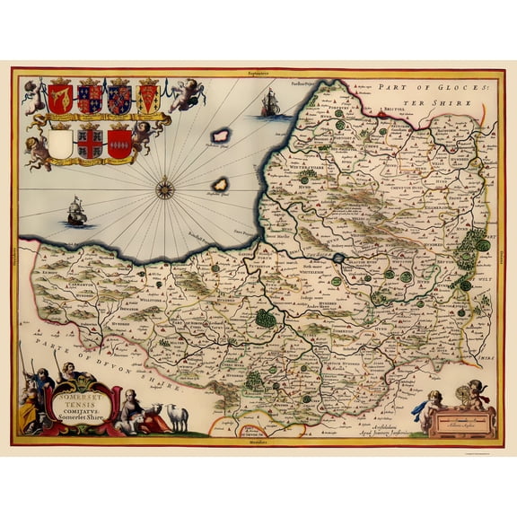 Historic Map - Somerset County England - Jansson 1646 - Vintage Wall Art