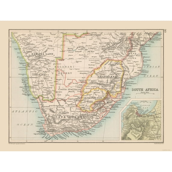 Historic Map - South Africa - Bartholomew 1892 - 30.30 x 23 - Vintage Wall Art
