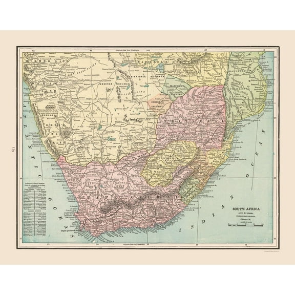 Historic Map - South Africa - Cram 1892 - 28.94 x 23 - Vintage Wall Art