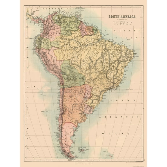 Historic Map - South America - Black 1867 - 23 x 30.24 - Vintage Wall Art