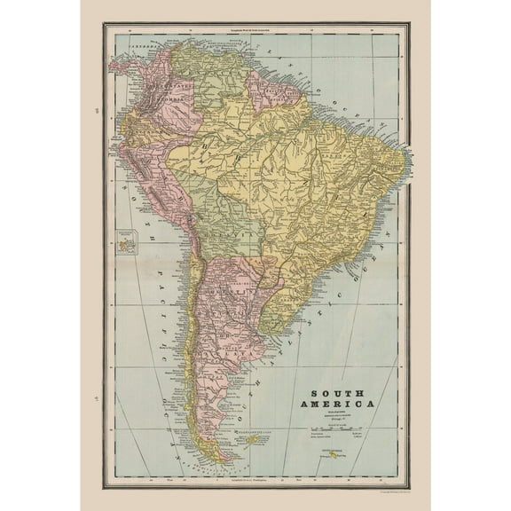 Historic Map - South America - Cram 1888 - 23 x 33.51 - Vintage Wall Art