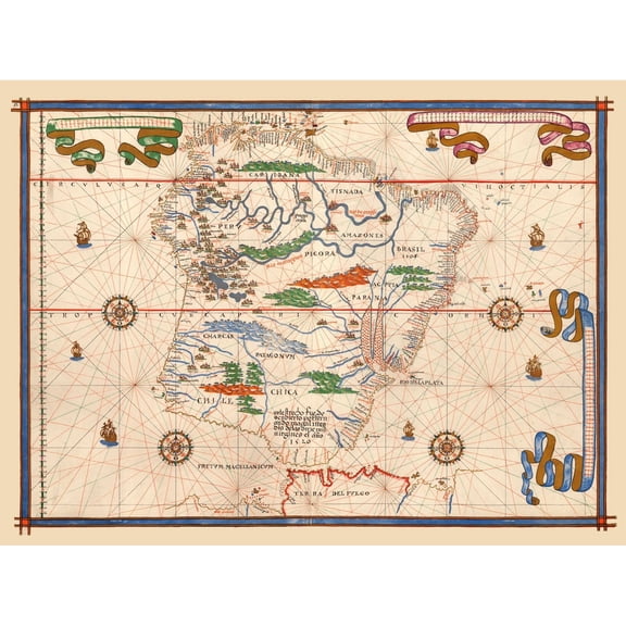 Historic Map - South America - Martines 1587 - 30.93 x 23 - Vintage Wall Art