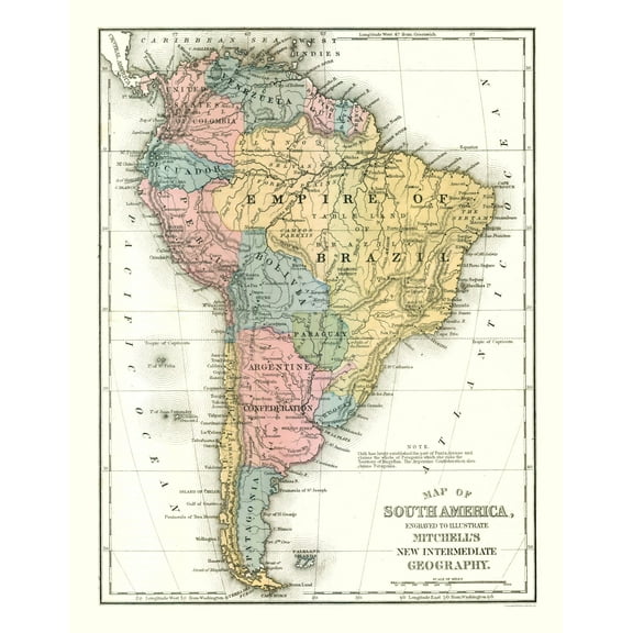 Historic Map - South America - Mitchell 1869 - 23 x 29.47 - Vintage Wall Art
