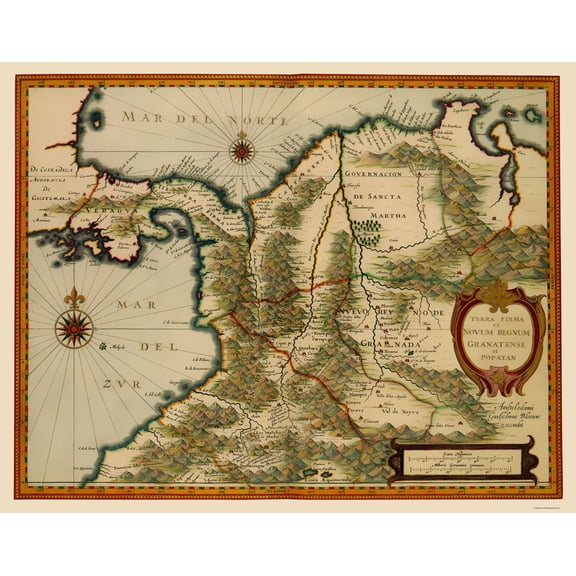 Historic Map - South America Northwestern - Jansson 1630 - Vintage Wall Art