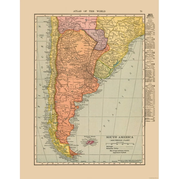 Historic Map - South America Southern - Hammond 1910 - 23 x 29.59 - Vintage Wall Art