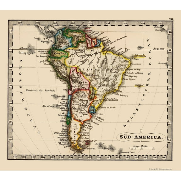 Historic Map - South America - Stieler 1852 - 23 x 25.89 - Vintage Wall Art