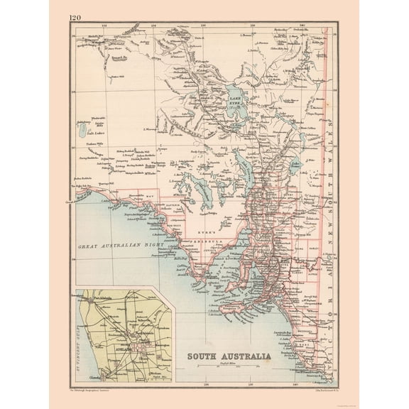 Historic Map - South Australia - Bartholomew 1892 - Vintage Wall Art
