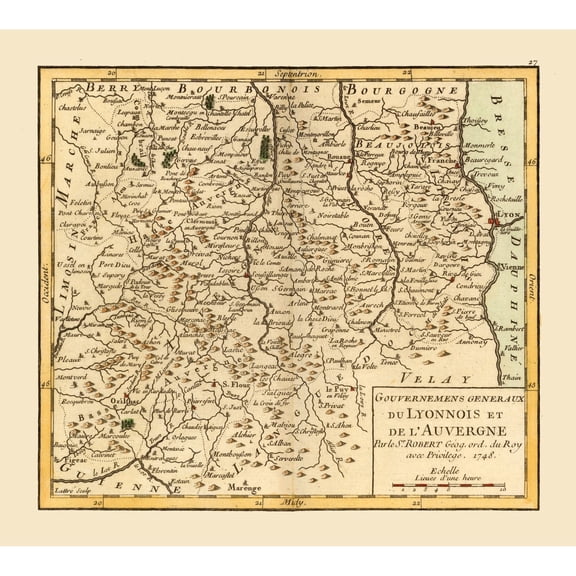 Historic Map - South Central France - Robert 1748 - 25.62 x 23 - Vintage Wall Art