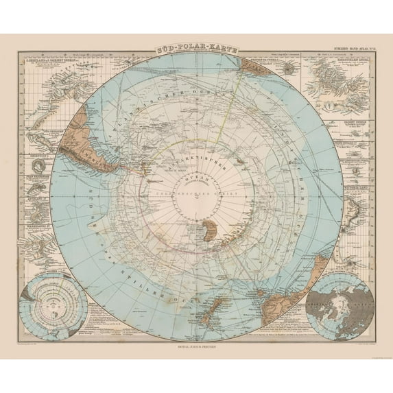 Historic Map - South Pole - Stieler 1885 - 27.70 x 23 - Vintage Wall Art