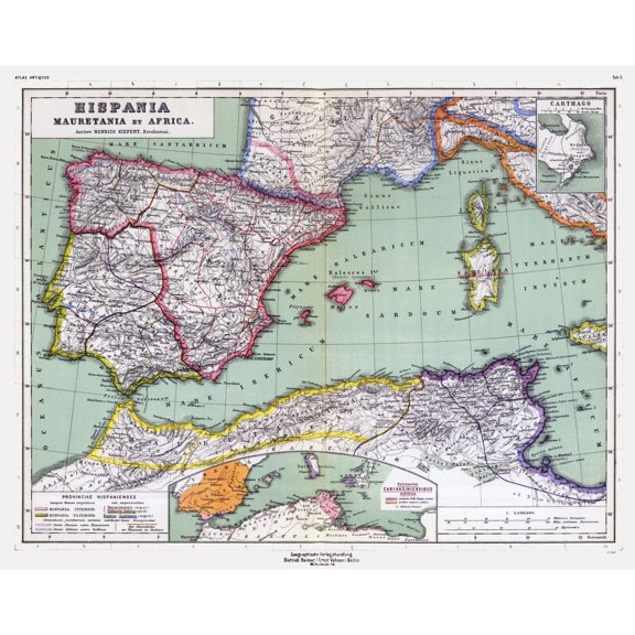 Historic Map - Spain North Africa - Kiepert 1903 - Vintage Wall Art