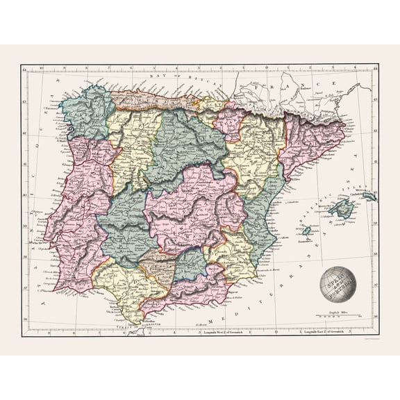 Historic Map - Spain Portugal - Arrowsmith 1825 - 23 x 29.56 - Vintage Wall Art