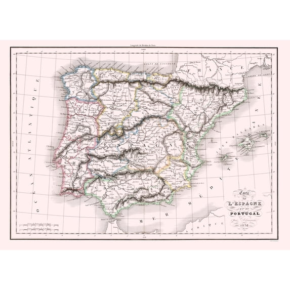Historic Map - Spain Portugal - Delamarche 1847 - Vintage Wall Art