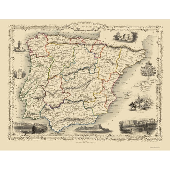 Historic Map - Spain Portugal - Martin 1851 - 23 x 29.72 - Vintage Wall Art