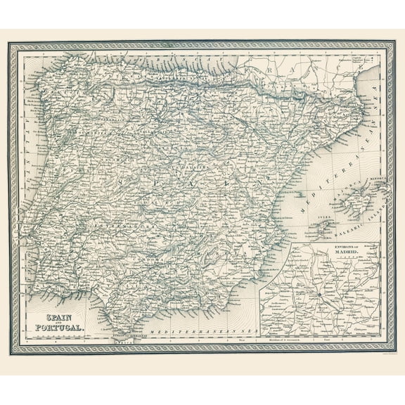 Historic Map - Spain Portugal - Mitchell 1848 - 23 x 26.84 - Vintage Wall Art