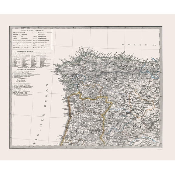 Historic Map - Spain Portugal Northwest - Perthes 1865 - 23 x 27.52 - Vintage Wall Art