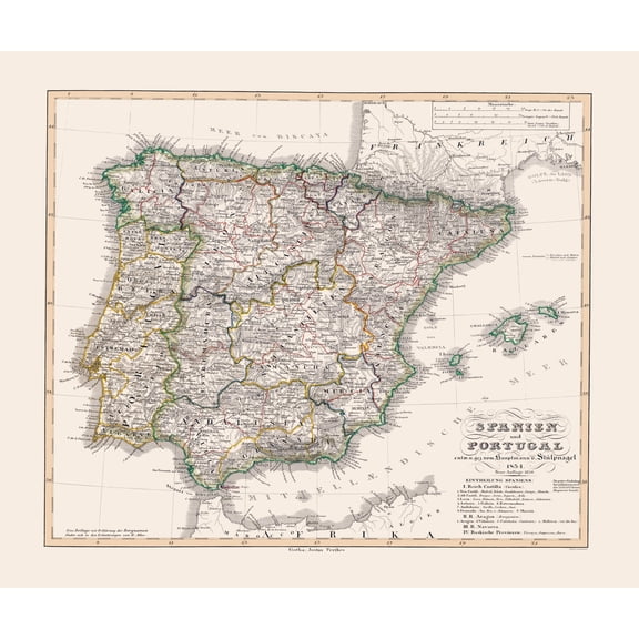 Historic Map - Spain Portugal - Perthes 1834 - 23 x 27.37 - Vintage Wall Art