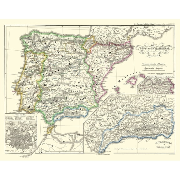 Historic Map - Spain Portugal - Perthes 1854 - 23 x 29.20 - Vintage Wall Art