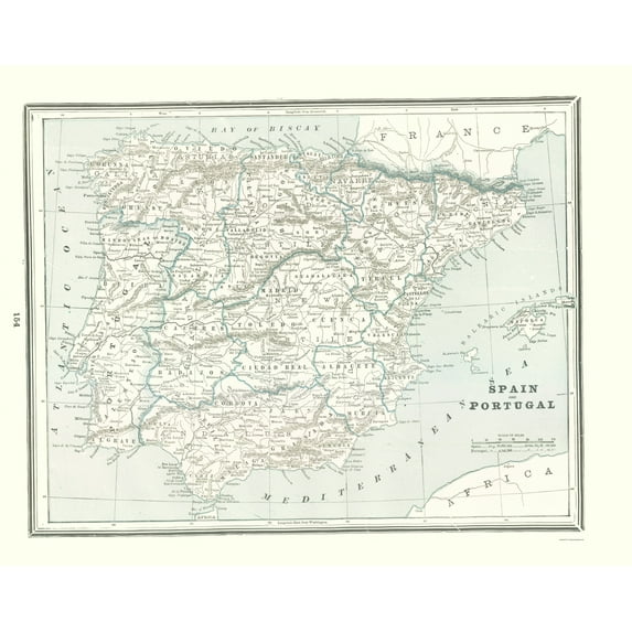 Historic Map - Spain Portugal - Rathbun 1893 - Vintage Wall Art