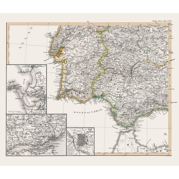 Historic Map - Spain Portugal Southwest - Perthes 1850 - 23 x 26 - Vintage Wall Art