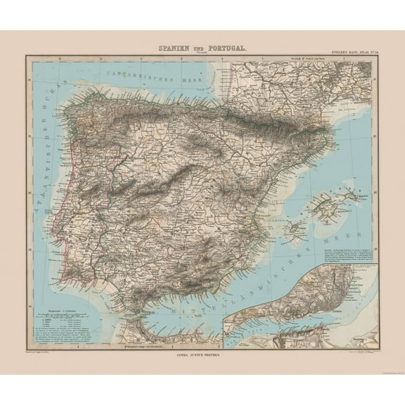 Historic Map - Spain Portugal - Stieler 1885 - 27.02 x 23 - Vintage Wall Art