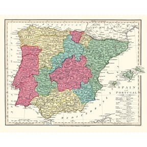 Historic Map - Spain Portugal - Wilkinson 1808 - Vintage Wall Art