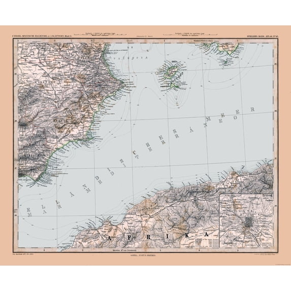 Historic Map - Spain Southeastern - Stieler 1885 - Vintage Wall Art