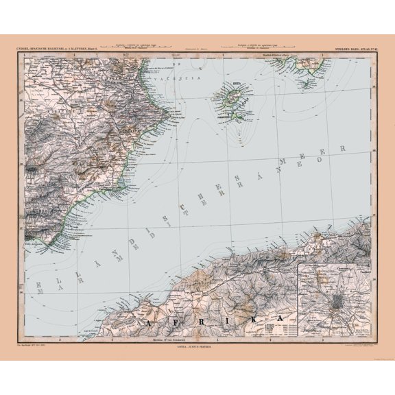 Historic Map - Spain Southeastern - Stieler 1885 - Vintage Wall Art