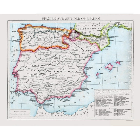 Historic Map - Spain Umayyad Caliphate - Droysen 1886 - 28.60 x 23 - Vintage Wall Art
