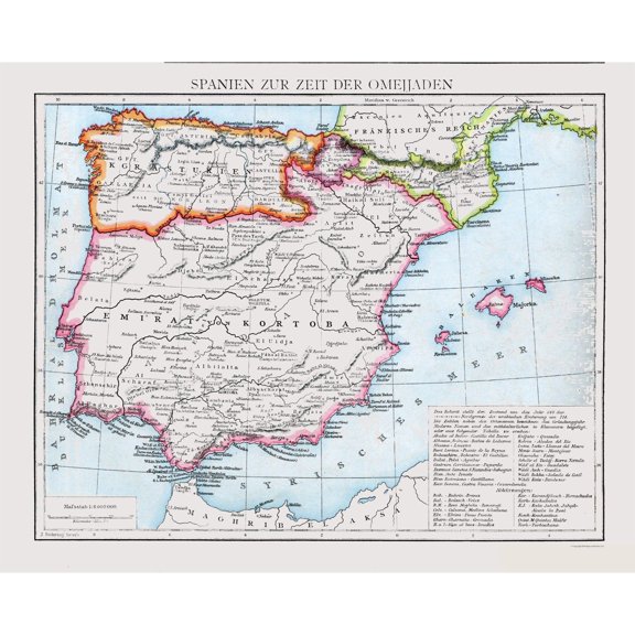 Historic Map - Spain Umayyad Caliphate - Droysen 1886 - Vintage Wall Art