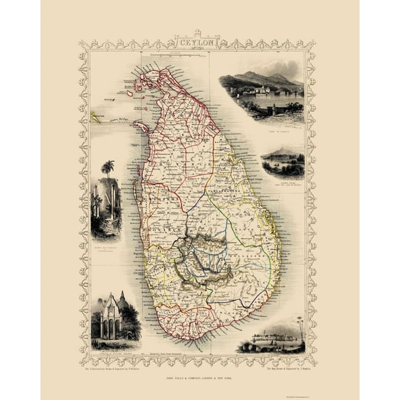 Historic Map - Sri Lanka - Tallis 1851 - 23 x 28.83 - Vintage Wall Art