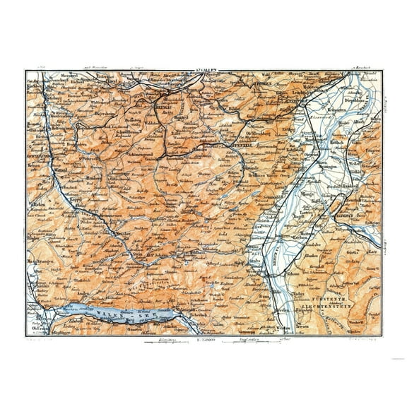 Historic Map - St Gallen Canton Switzerland - Baedeker 1921 - 29.46 x 23 - Vintage Wall Art