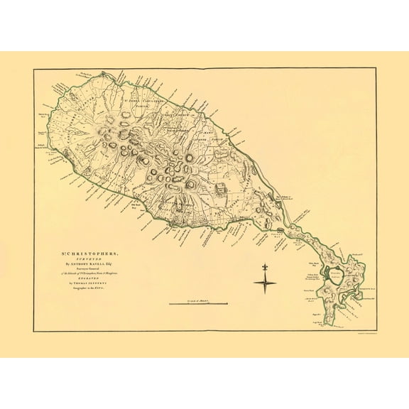Historic Map - St Kitts St Christophers Caribbean - Jefferys 1768 - 23 x 30.61 - Vintage Wall Art