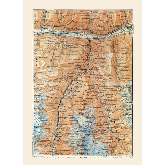 Historic Map - Stalden Switzerland - Baedeker 1921 - 23 x 32.02 - Vintage Wall Art